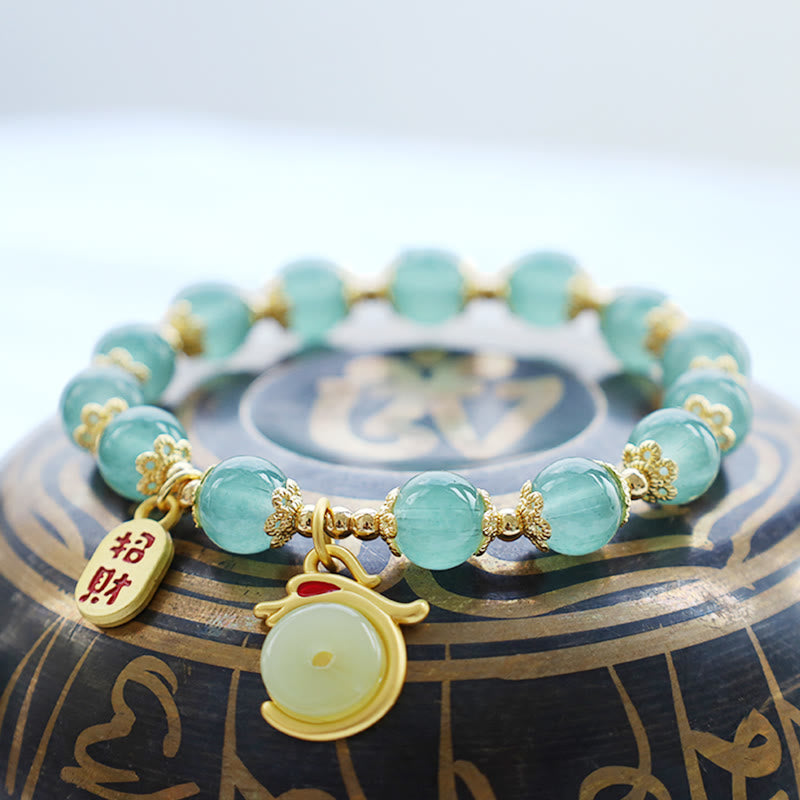 Buddha Stones Rok Smoka Czerwony Agat Zielony Awenturyn Klamra Pokoju Fu Charakter Bransoletka Szczęście Fortuna