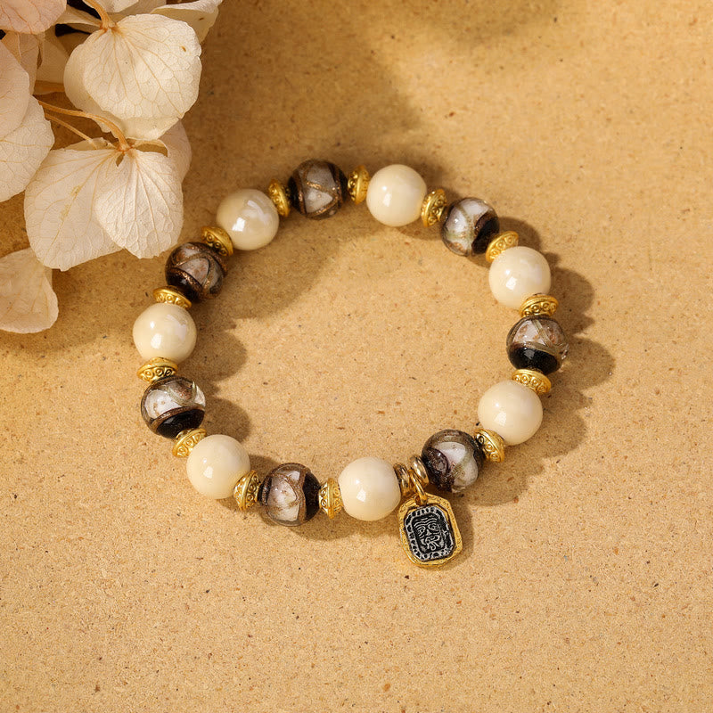 Buddha Stones Tybetański Zakiram Bogini Bogactwa Charm Liuli Szkło Kadzidło Popiół Porcelanowy Koralik Ochrona Bransoletka