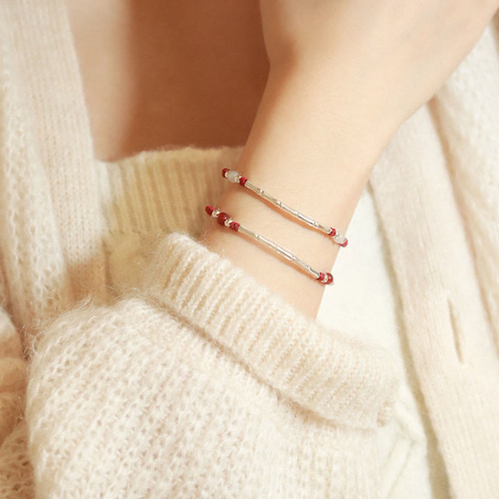 Buddha Stones 925 Srebro próby 925 Bambus Biały Agat Czerwony Agat Koraliki Ochrona Sznurek Bransoletka pleciona