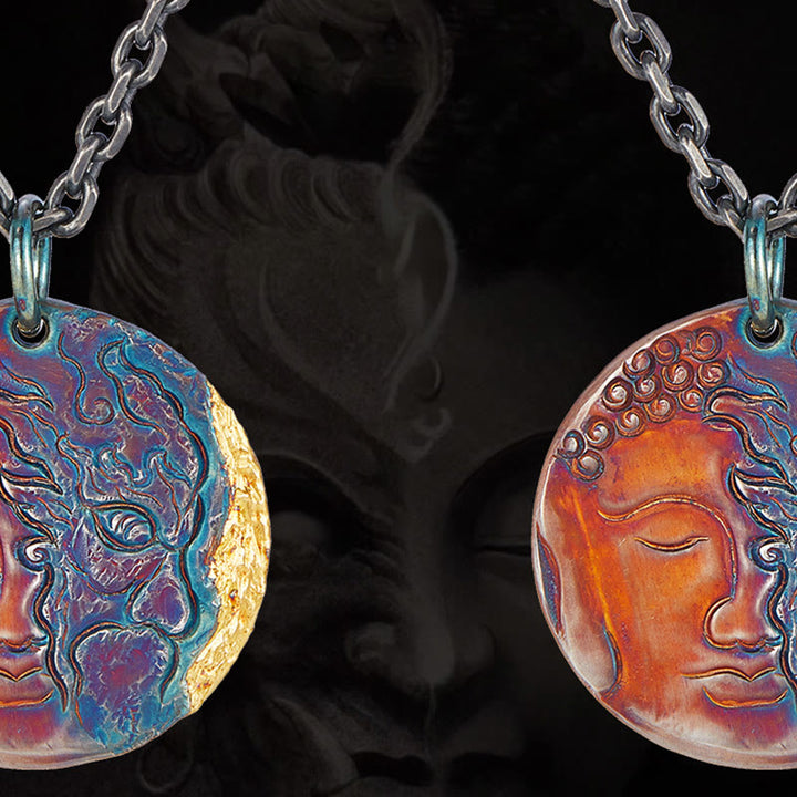 Buddha Stones 999 Srebro Sterlingowe 24K Złoto Pół Demon Pół Budda Współczucie Naszyjnik Wisiorek - image 2