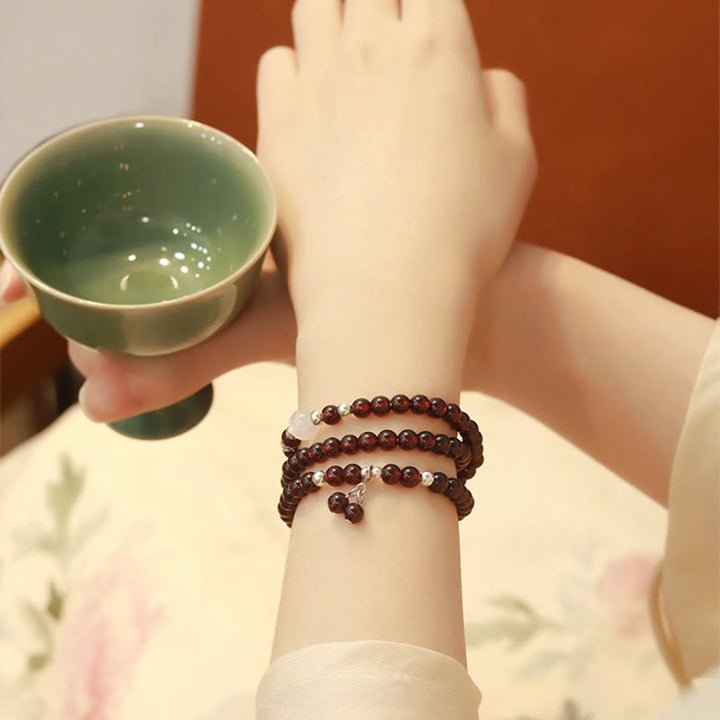 Bransoletka Buddha Stones 925 Sterling Silver Natural Garnet Cat Eye Protection Triple Wrap - image 3