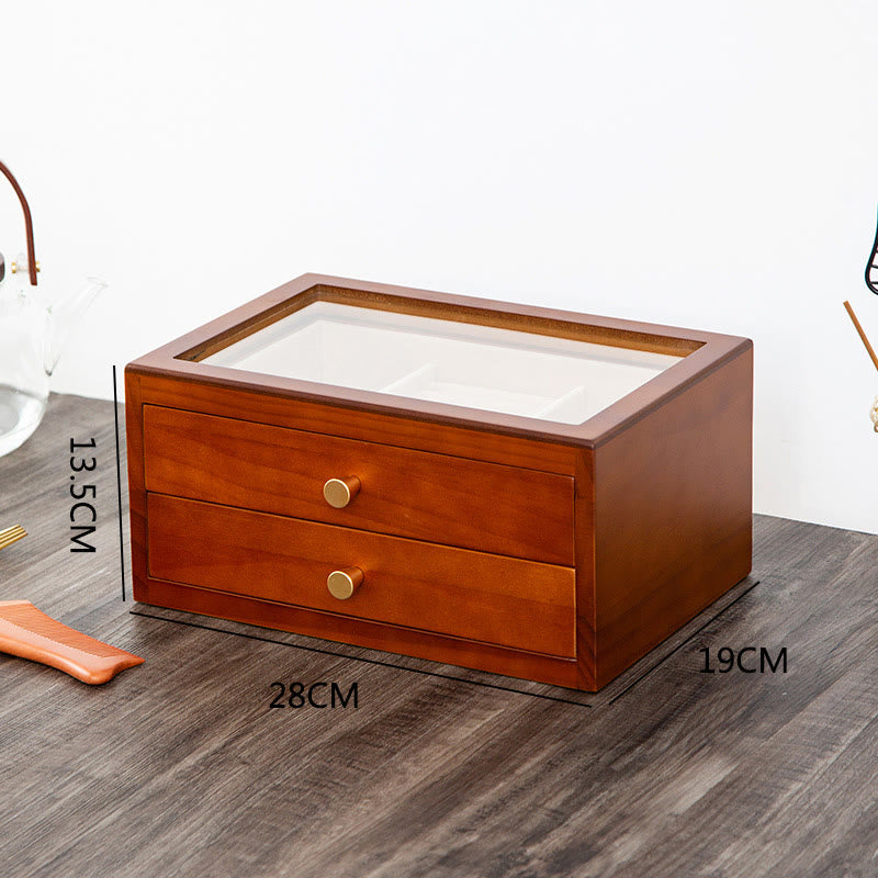 Buddha Stones Retro Solidne Drewniane Pudełko na Biżuterię Pudełko do Przechowywania Biżuterii Z Szufladą