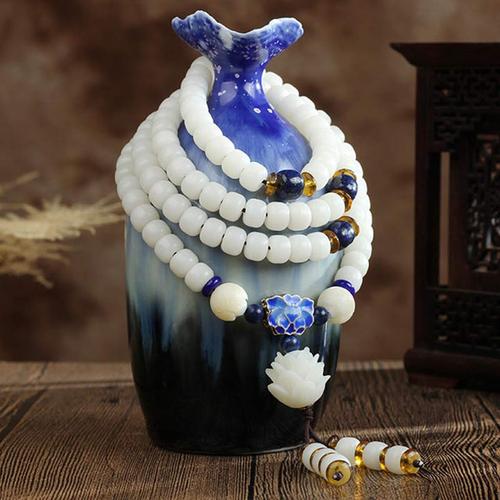 Bransoletka Buddha Stones Biały Bodhi Lotus Mala Focus