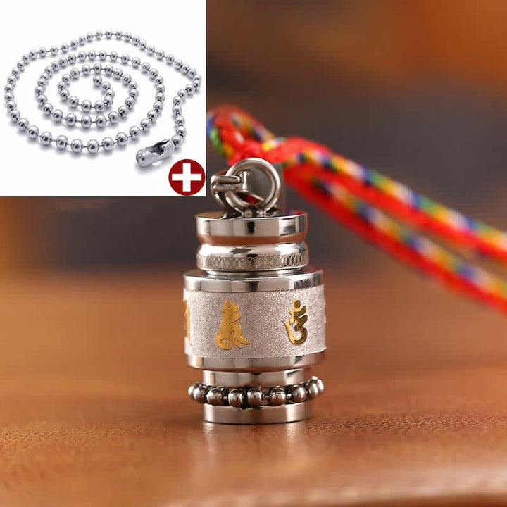 Buddha Stones Tybet Om Mani Padme Hum Shurangama Mantra Tytanowa stal Mądrość Amulet Naszyjnik Wisiorek - 1,2 cm * 1,8 cm - Srebrny - Kolorowy łańcuszek ze sznurka i koralików - image 11