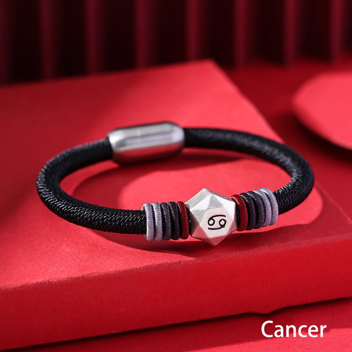 Buddha Stones 999 Srebro Sterling 12 Konstelacji Zodiaku Błogosławieństwo Bransoletka Ręcznie Robiona