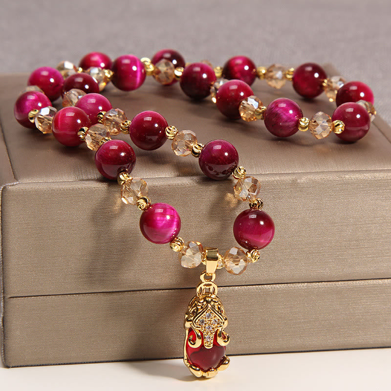 Bransoletka Tiger Eye PiXiu Fox Money Bag Protection Self Confidence Double Wrap