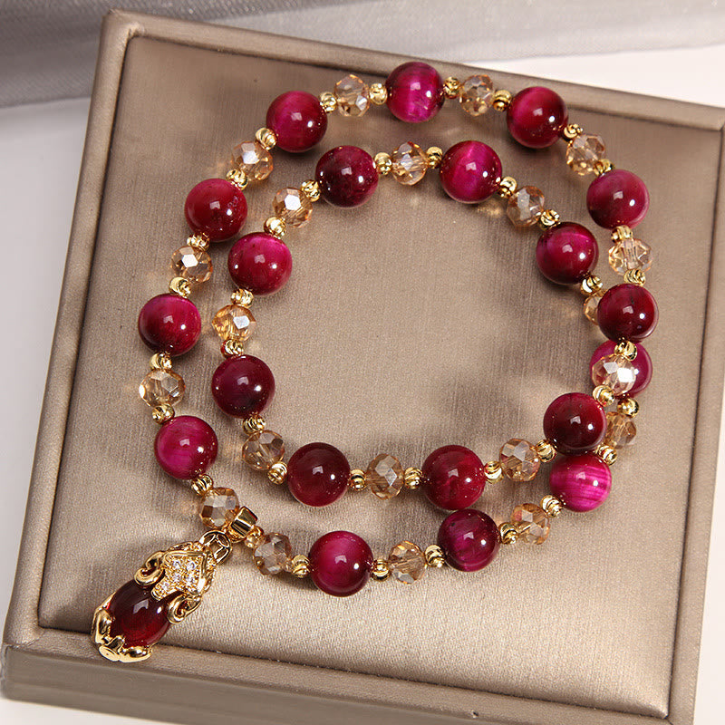 Bransoletka Tiger Eye PiXiu Fox Money Bag Protection Self Confidence Double Wrap