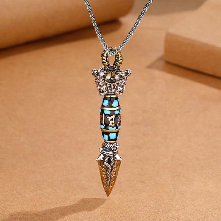 Buddha Stones Tybet Om Mani Padme Hum Dzi Koralik Dorje Vajra Wzór Bogactwo Obrotowy Naszyjnik Wisiorek - Naszyjnik i łańcuszek kilowy - image 7