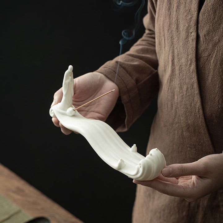 Budda Mnich Ceramiczny Morska Fala Góra Błogosławieństwo Kadzielnica Dekoracja