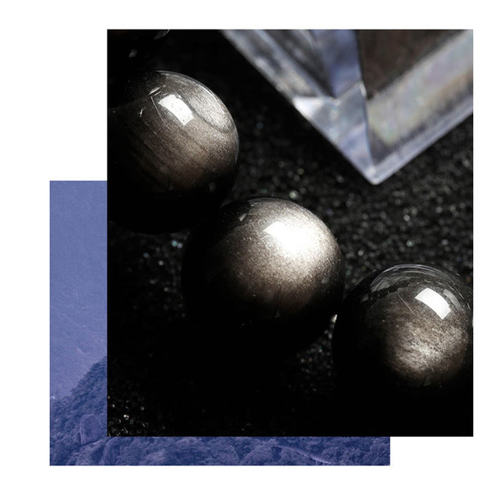 Bransoletka ochronna z naturalnego obsydianu i Buddha Stones w kolorze srebra