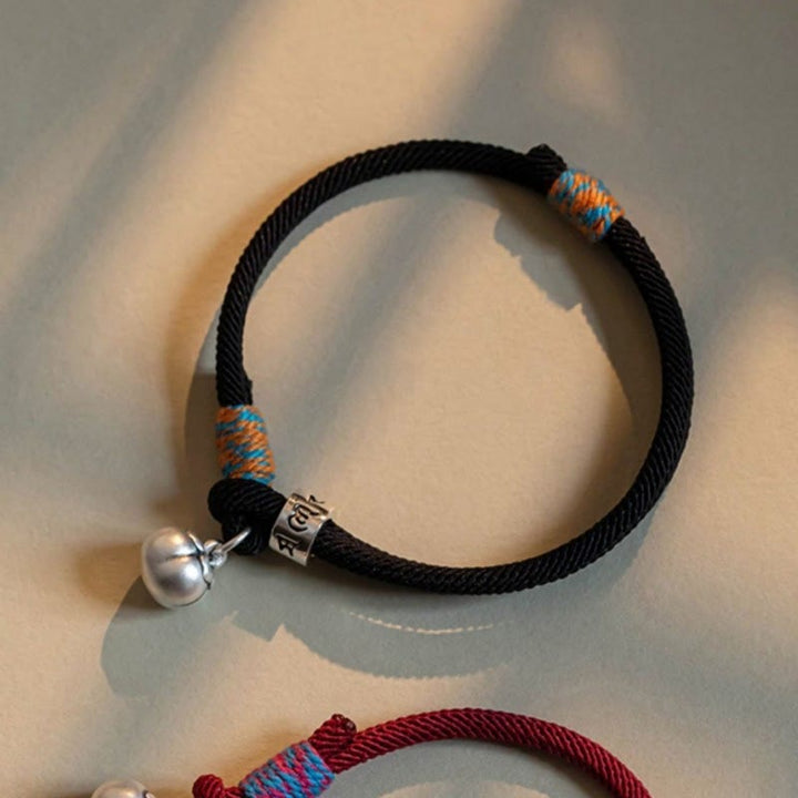 Buddha Stones 925 Srebro Sterling Tybetańskie Ręcznie Robione Om Mani Padme Hum Persimmon Charm Ochrona Szczęścia Bransoletka Pleciona