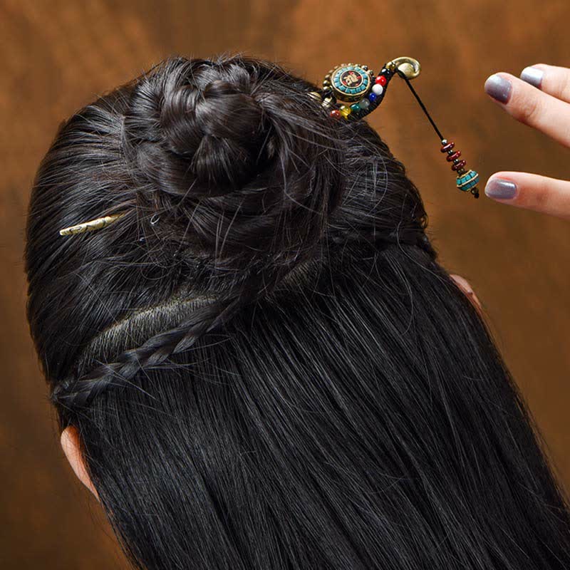 Ozdoby do włosów z agatu turkusowego i ochrony tybetańskiej