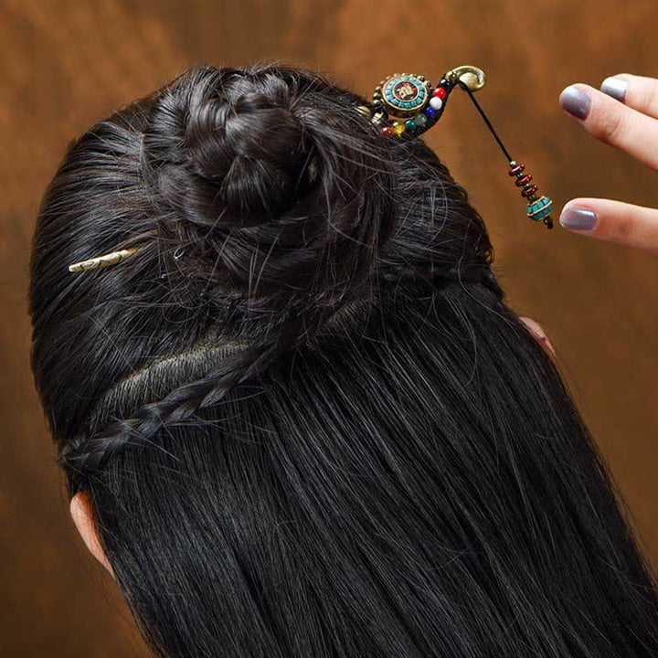 Ozdoby do włosów z agatu turkusowego i ochrony tybetańskiej