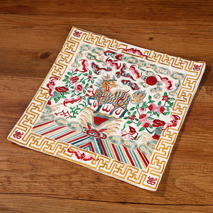 Buddha Stones Feniks Smok Kirin Haftowana Podkładka Pod Kubek Pod Kubek Pod Herbatę Kwadratowa Mata Pod Herbatę Kung Fu