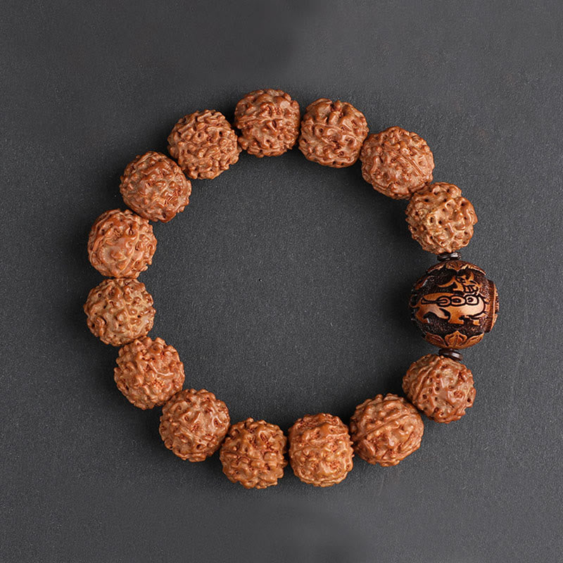 Buddha Stones Tybet Rudraksha Bodhi Seed PiXiu Miedziana Moneta Bogactwo Szczęście Bransoletka