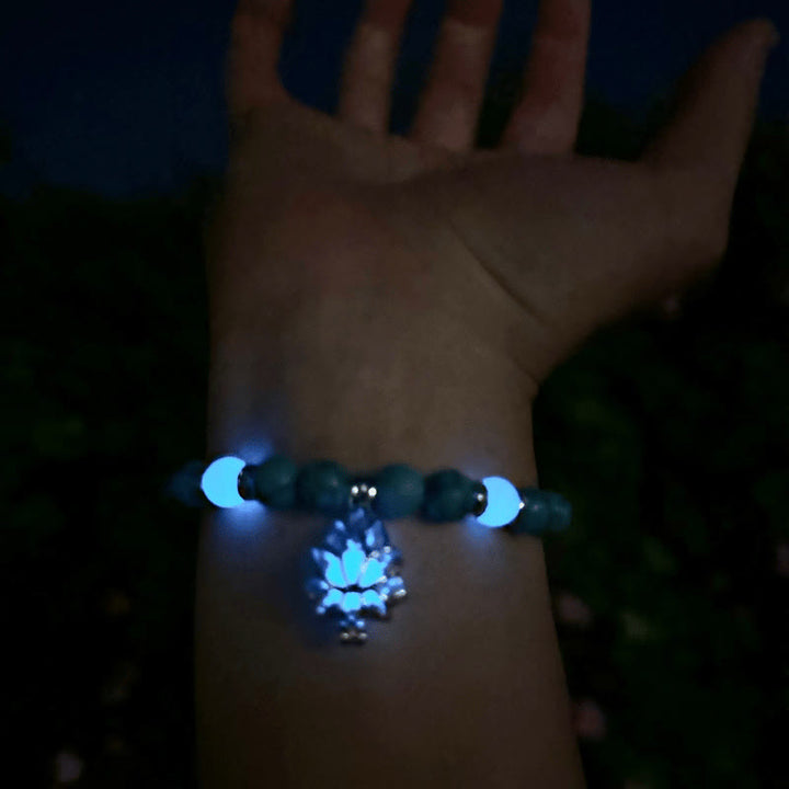 Buddha Stones Tybetański Turkusowy Kamień Świecący Świecąca Koralik Bransoletka Ochronna Lotosu