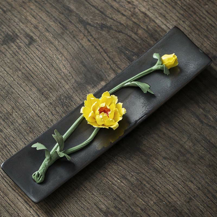 Buddha Stones Lotos Piwonia Kwiat Róży Ceramiczny Duchowy Kadzielnica