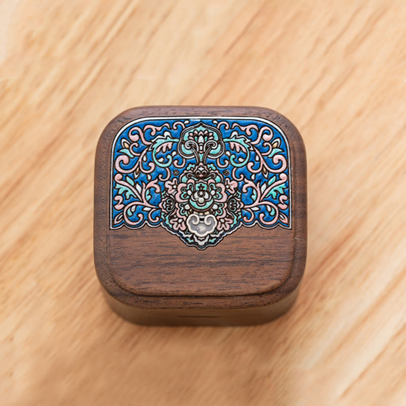 Retro ręcznie robione czarne orzechowe drewniane pudełko do przechowywania biżuterii z pierścionkiem