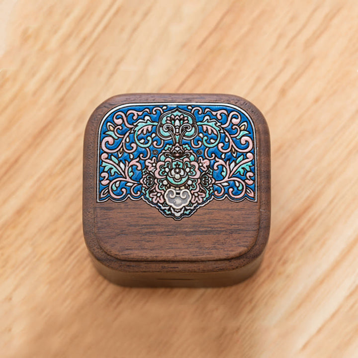 Retro ręcznie robione czarne orzechowe drewniane pudełko do przechowywania biżuterii z pierścionkiem