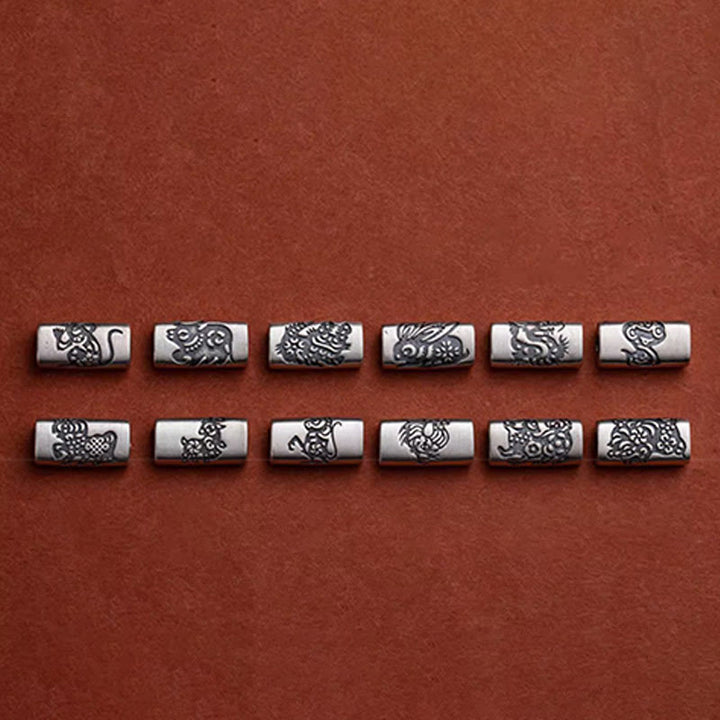 Bransoletka z Buddha Stones 925 srebro 12 chińskich znaków zodiaku z cynobrem