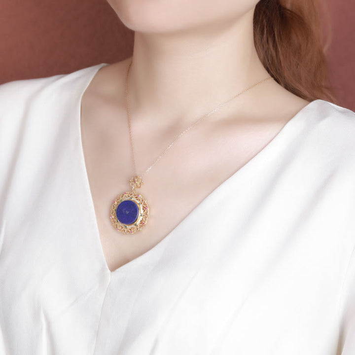 Naszyjnik z Buddha Stones 925 Sterling Silver Plated Gold Lazurite Positive