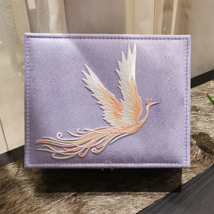 Pudełko na biżuterię Buddha Stones Fioletowy Feniks Organizator Dwuwarstwowe Pudełko do przechowywania biżuterii Flanelowe pudełko