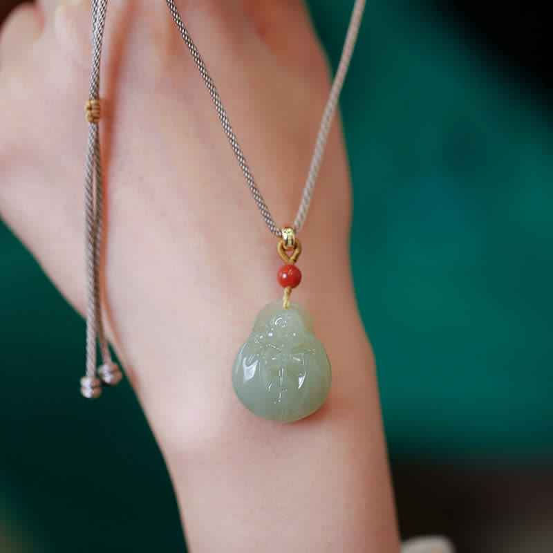 Śmiejący się Budda Hetian Jadeitowy naszyjnik z sznurka z bogactwem i dobrobytem - image 3