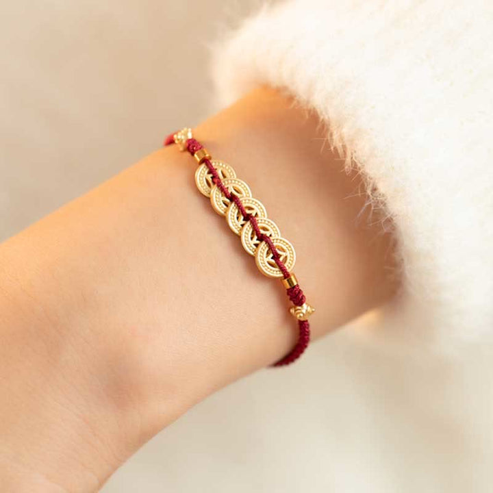 Buddha Stones Miedziana Moneta Fortuna Drzewo Szczęścia Siła Bransoletka Pleciona