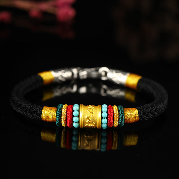 Buddha Stones Tybet 999 Złoty Om Mani Padme Hum Ręcznie Robiona Bransoletka Szczęścia Węzeł Pokoju Ośmiu Nici