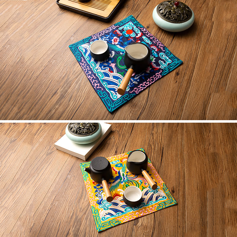 Buddha Stones Feniks Smok Kirin Haft Podkładka Pod Kubek Pod Kubek Herbaty Kung Fu Podkładka Pod Kubek Herbaty