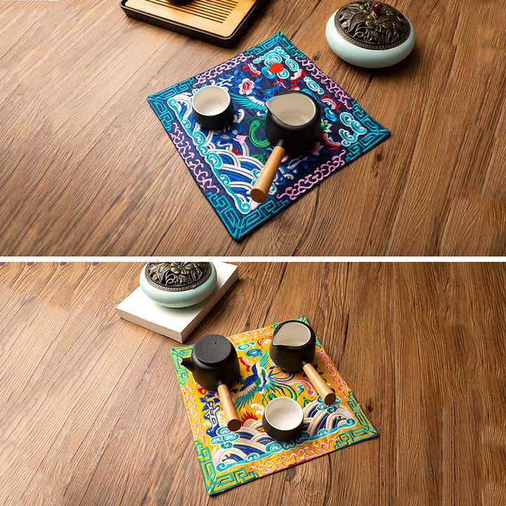 Buddha Stones Feniks Smok Kirin Haft Podkładka Pod Kubek Pod Kubek Herbaty Kung Fu Podkładka Pod Kubek Herbaty