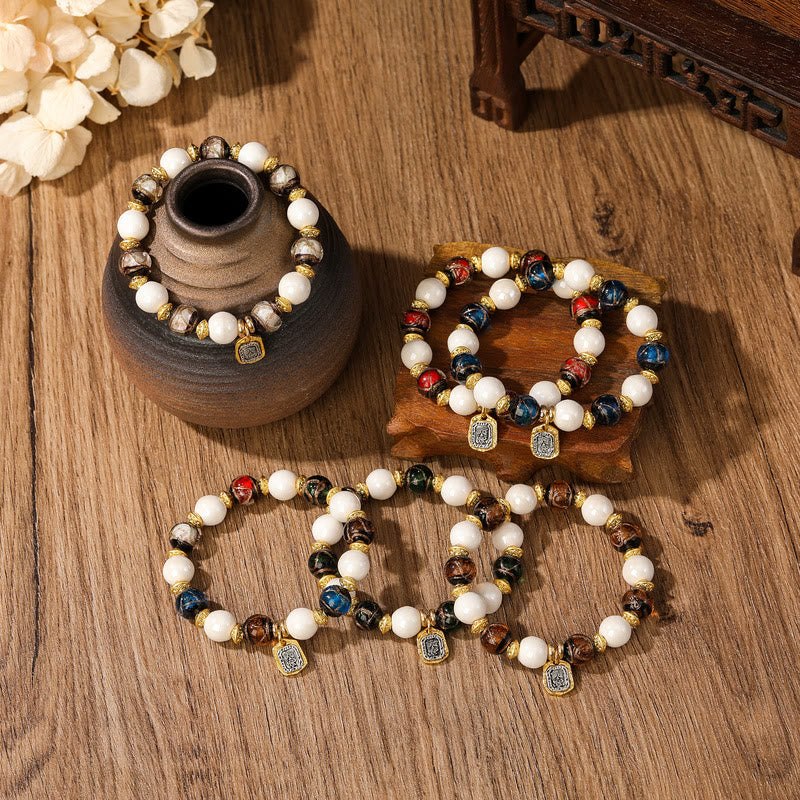 Buddha Stones Tybetański Zakiram Bogini Bogactwa Charm Liuli Szkło Kadzidło Popiół Porcelanowy Koralik Ochrona Bransoletka