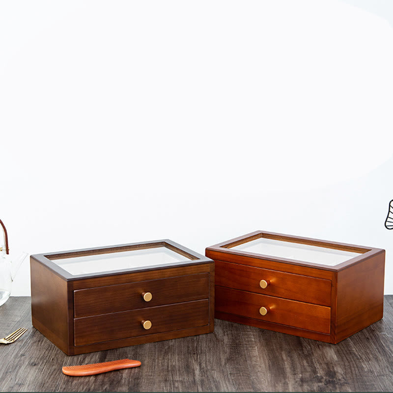 Buddha Stones Retro Solidne Drewniane Pudełko na Biżuterię Pudełko do Przechowywania Biżuterii Z Szufladą