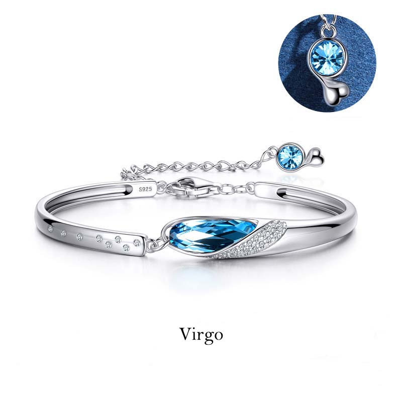 Buddha Stones 925 Miedź Posrebrzana 12 Konstelacji Zodiaku Bransoletka z Charmsami