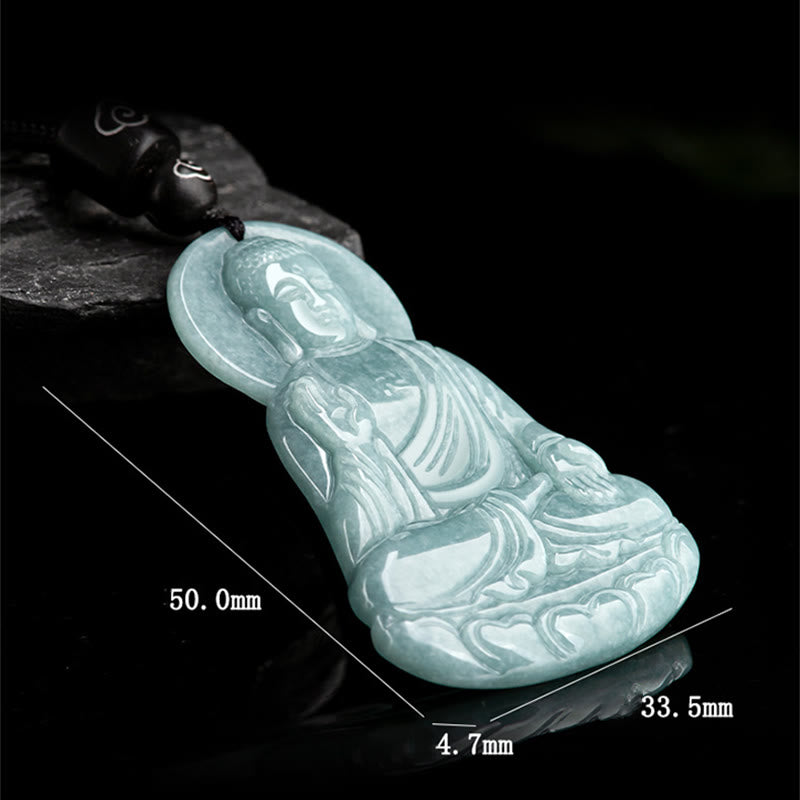 Buddha Stones Amitabha Budda Naturalny Jadeit Lotos Amulet Naszyjnik ze sznurka Współczucie Wisiorek - image 9
