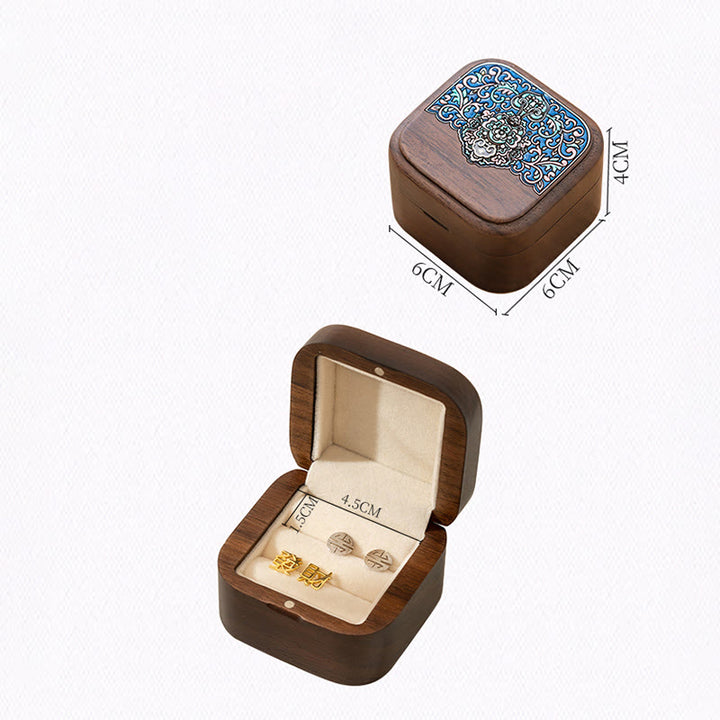 Retro ręcznie robione czarne orzechowe drewniane pudełko do przechowywania biżuterii z pierścionkiem