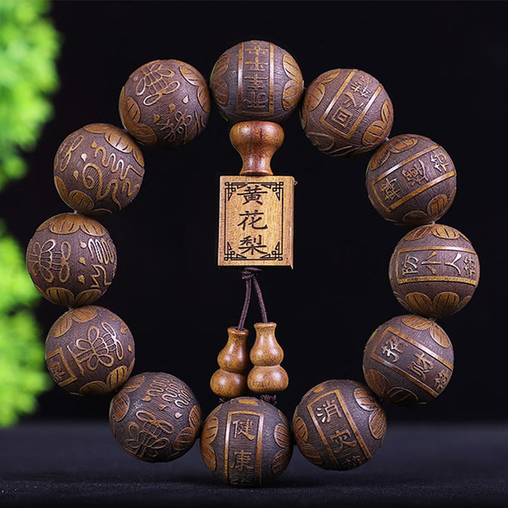 Buddha Stones Chiński Zodiak Palisander Ebony Miedź Moneta PiXiu Rzeźbiona Bransoletka Ciepło