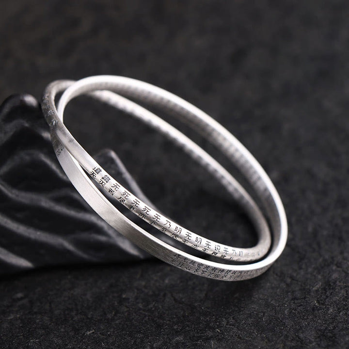Bransoletka ochronna z Buddha Stones 999 ze srebra próby 925 Heart Sutra rzeźbiona - 62 mm - image 0