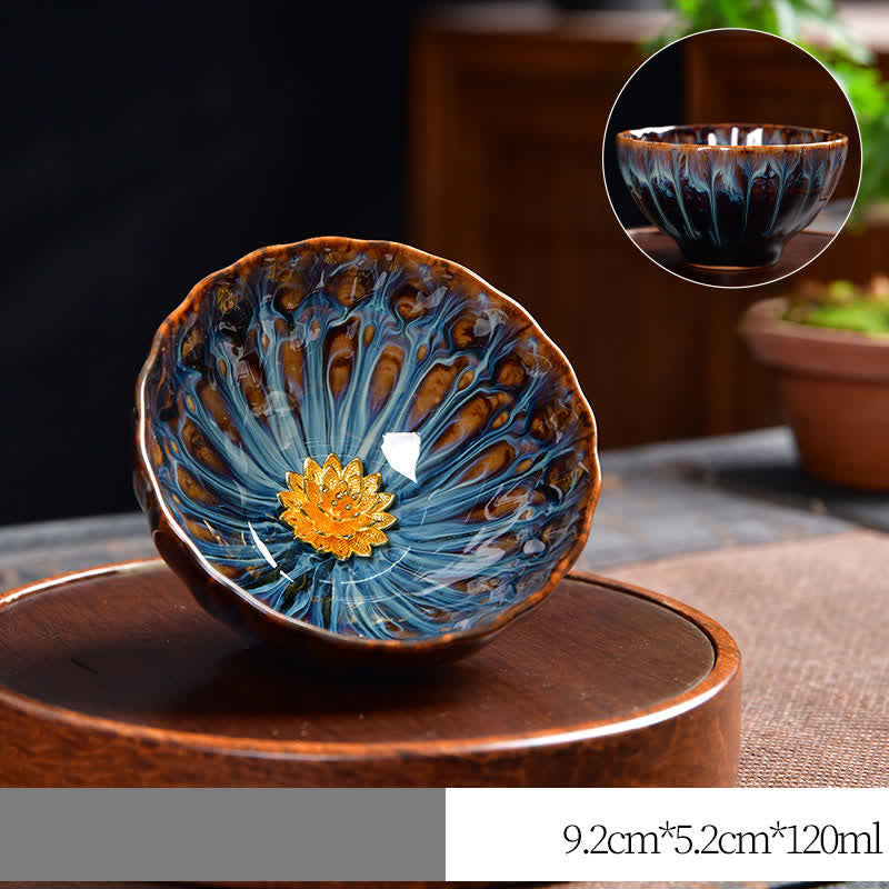 Buddha Stones Lotos Paw Smok Feniks Ryba Koi Ceramiczna filiżanka do herbaty Intarsjowane filiżanki do herbaty 120 ml