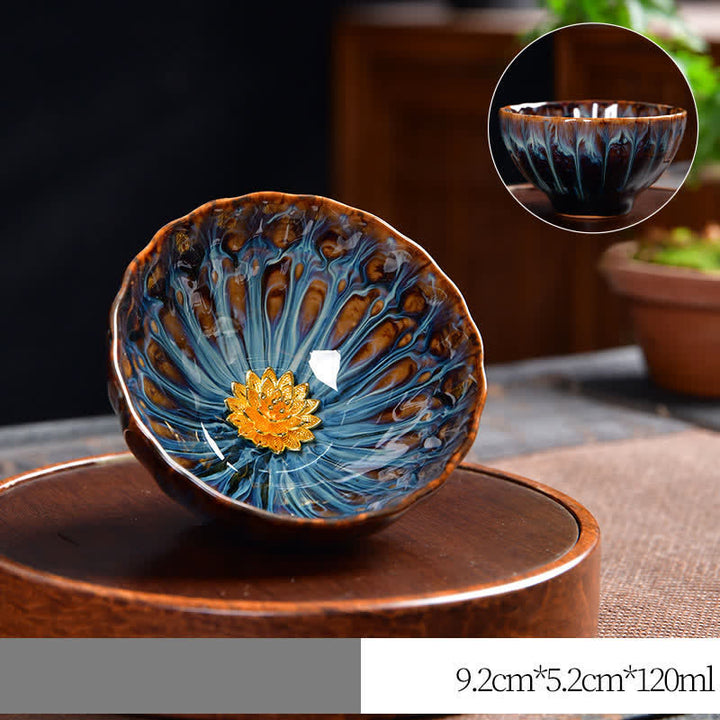 Buddha Stones Lotos Paw Smok Feniks Ryba Koi Ceramiczna filiżanka do herbaty Intarsjowane filiżanki do herbaty 120 ml