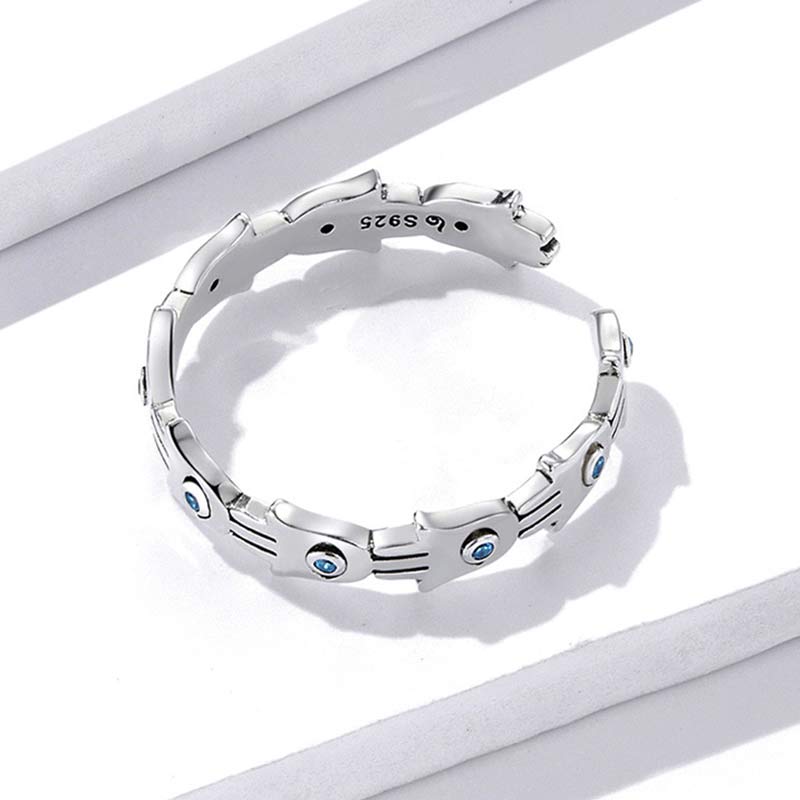 Buddha Stones 925 Srebro Sterling Symbol Hamsa Cyrkon Regulowany Pierścień