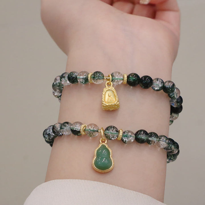 Bransoletka Buddha Stones Natural Green Phantom Confidence Gourd Budda Charm