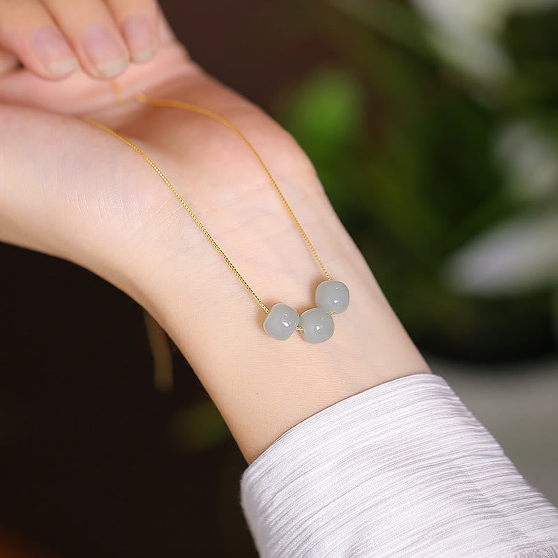 Buddha Stones 925 Srebro Sterling Naturalny Hetian Jade Cyan Jade Szczęście Śmiejący się Budda Motyl Naszyjnik Wisiorek - Trzy koraliki z jadeitu hetyjskiego - image 11