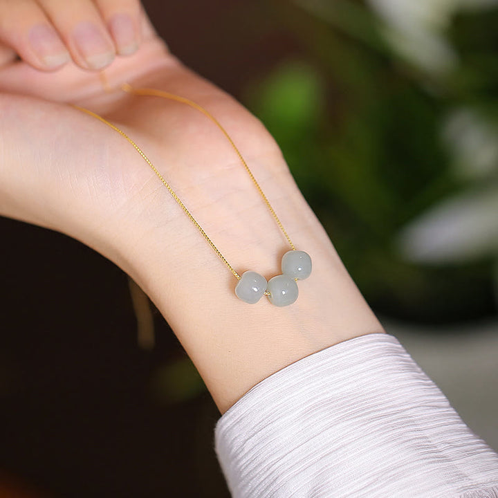 Buddha Stones 925 Srebro Sterling Naturalny Hetian Jade Cyan Jade Szczęście Śmiejący się Budda Motyl Naszyjnik Wisiorek - Trzy koraliki z jadeitu hetyjskiego - image 11