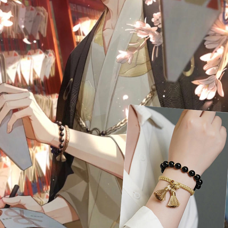 Buddha Stones 2 szt. Czarny Onyks Koraliki Wsparcie Ochrona Bransoletka Sznurkowa