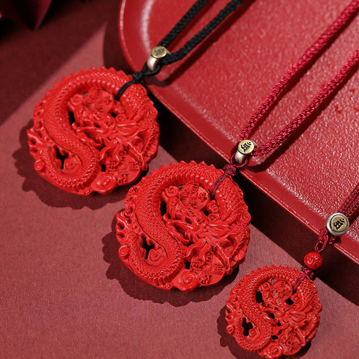 Buddha Stones Rok Smoka 925 Srebro Sterling Naturalny Cynober Miedziana Moneta Naszyjnik Szczęścia Wisiorek