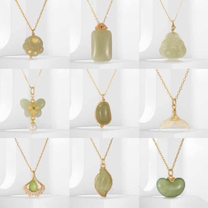 Buddha Stones 925 Srebro Sterling Naturalny Hetian Jade Cyan Jade Szczęście Śmiejący się Budda Motyl Naszyjnik Wisiorek - image 48