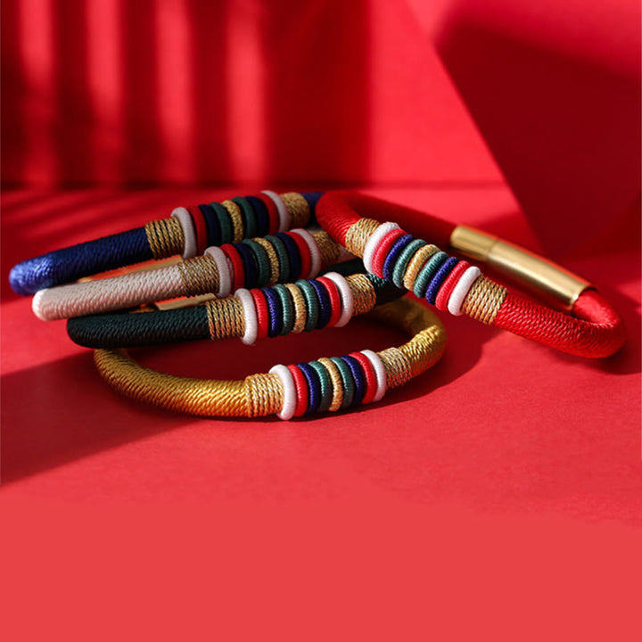 Buddha Stones Tybetańskie Ręcznie Robione Kolorowe King Kong Knot Pięć Elementów Szczęścia Bransoletka Sznurkowa