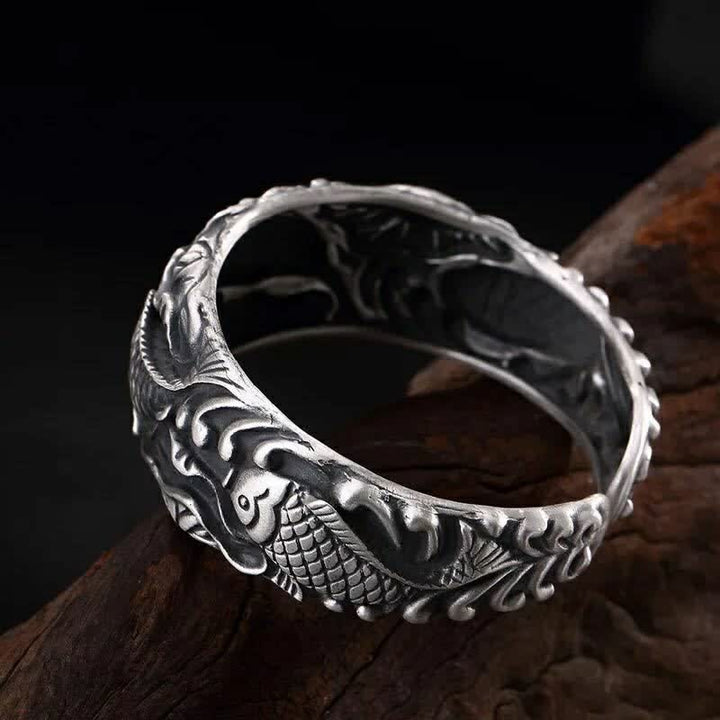 Buddha Stones Buddha Stones Ryba Koi Lotos Szczęście Bogactwo Bransoletka Bangle