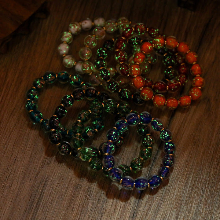 Buddha Stones Złoty Połykający Bestia Rodzina Charm Świecący Fluorescencyjny Liuli Szklany Koralik Bransoletka Sukcesu